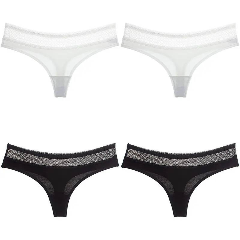 2 white 2 black BZEL повседневные женские стринги, женское нижнее белье, кружевные женские хлопковые трусы, дышащие женские стринги с низкой талией, Прямая поставка - Цвет: 2 white 2 black