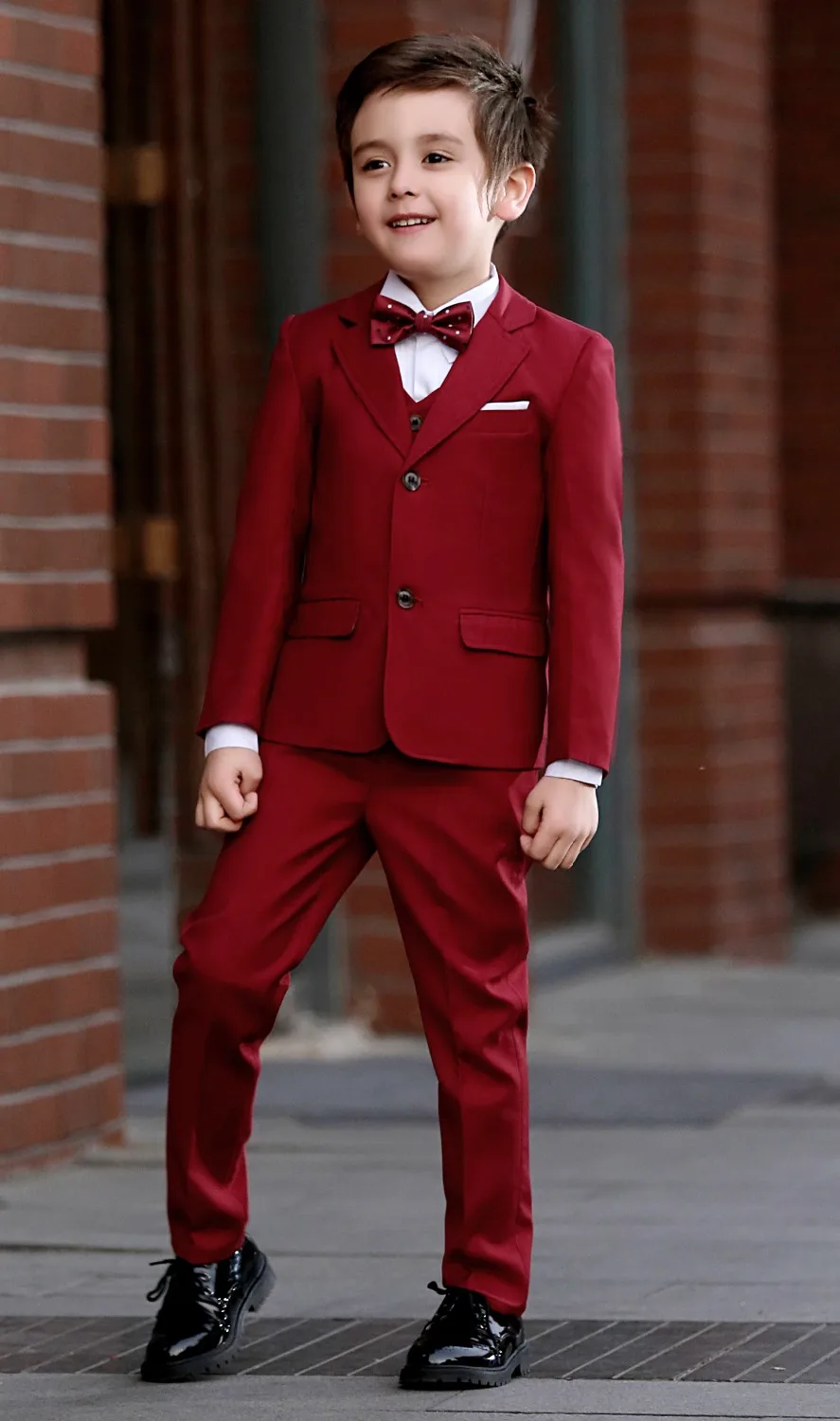 5 шт. мальчиков бордовый костюмы Slim Fit подносителя колец костюм для деловой