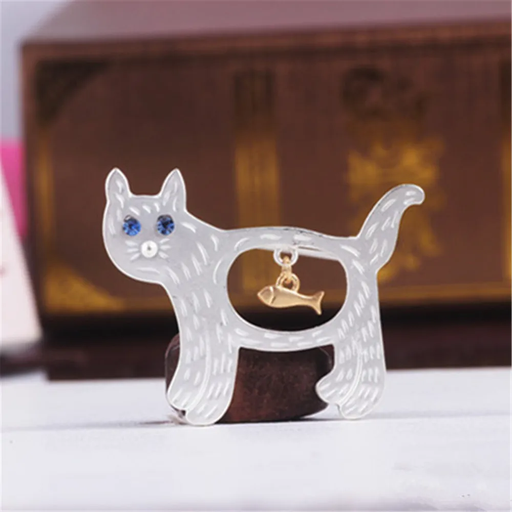 Новинка 2020 модная Милая Золотая/серебряная брошь в форме кошки рыбы японской