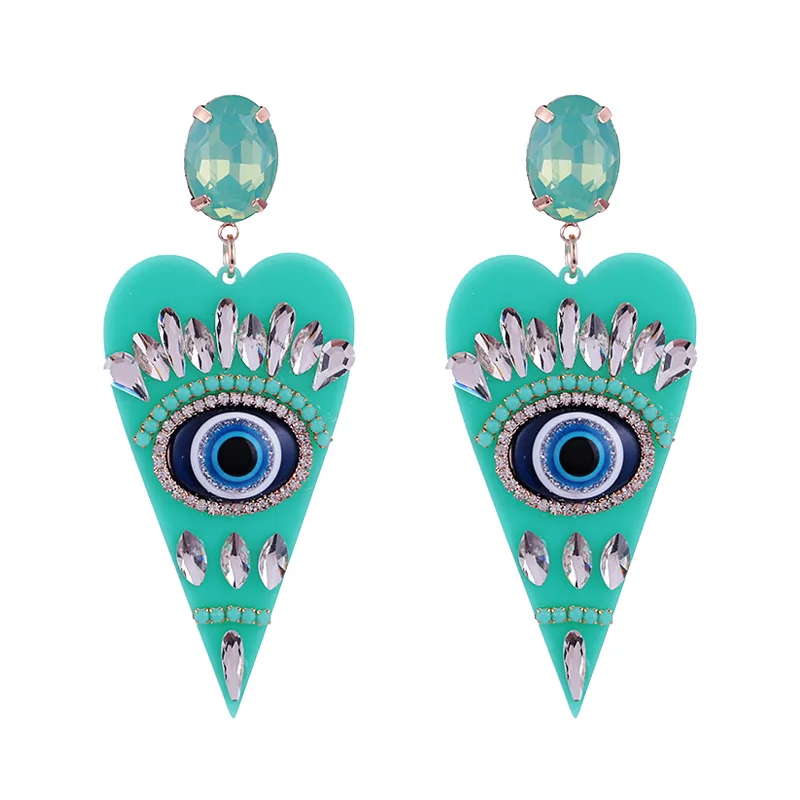 Blue Green Sehuoran Brincos Aretes De Mujer большие серьги из смолы с кристаллами в виде сердца и угловым глазом Oorbellen серьги для женщин ювелирные изделия - Окраска металла: Blue Green