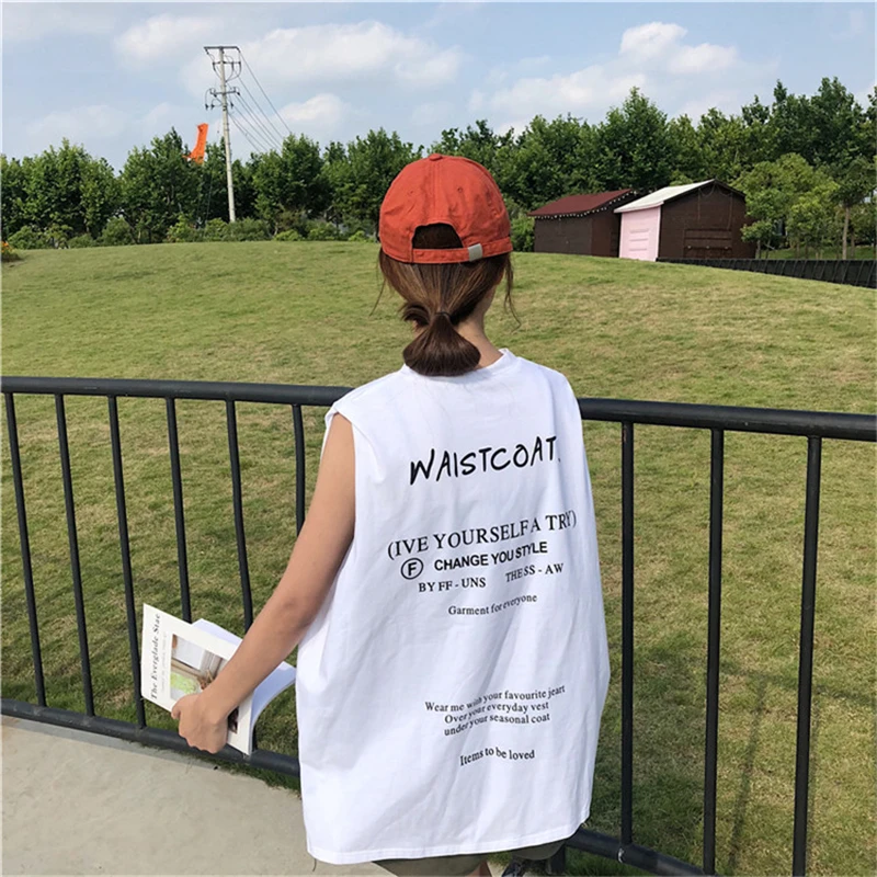 Кей-поп Харадзюку летняя футболка Новая модная футболка с принтом с буквами майка с принтом thankful женские топы без рукавов Один размер свободная вязаная одежда