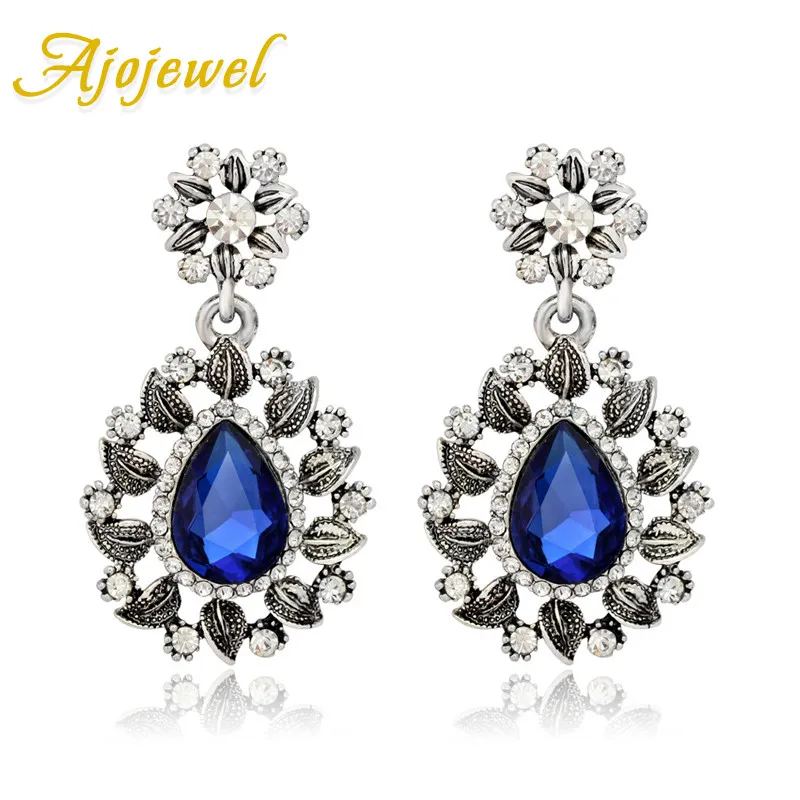 Женские винтажные серьги Ajojewel синие капли с кристаллами стразы