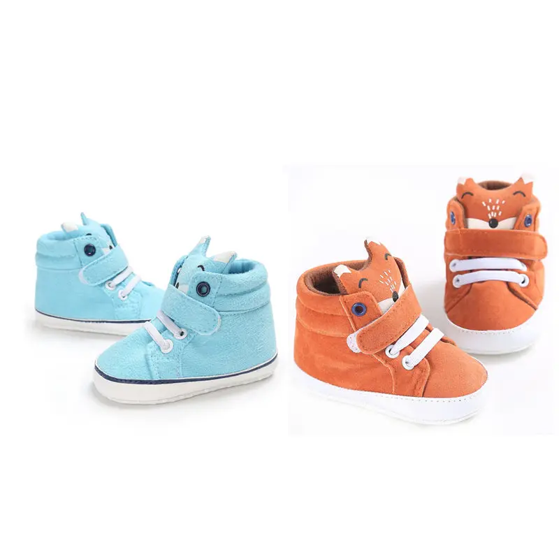 Blue And Orange 2 пары; обувь для новорожденных с головой лисы; обувь для маленьких мальчиков и девочек на мягкой подошве; обувь для первых шагов; Милые мокасины; нескользящие кроссовки для малышей - Цвет: Blue And Orange