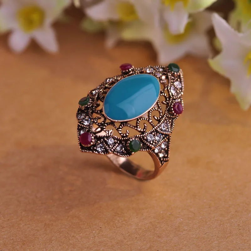 Высокое качество эмаль овальный камень кольца на палец трендовые Ретро турецкие