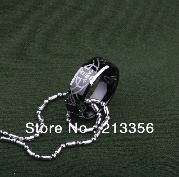 Мужское и женское кольцо из черного вольфрама с перекрестными крыльями 8 мм