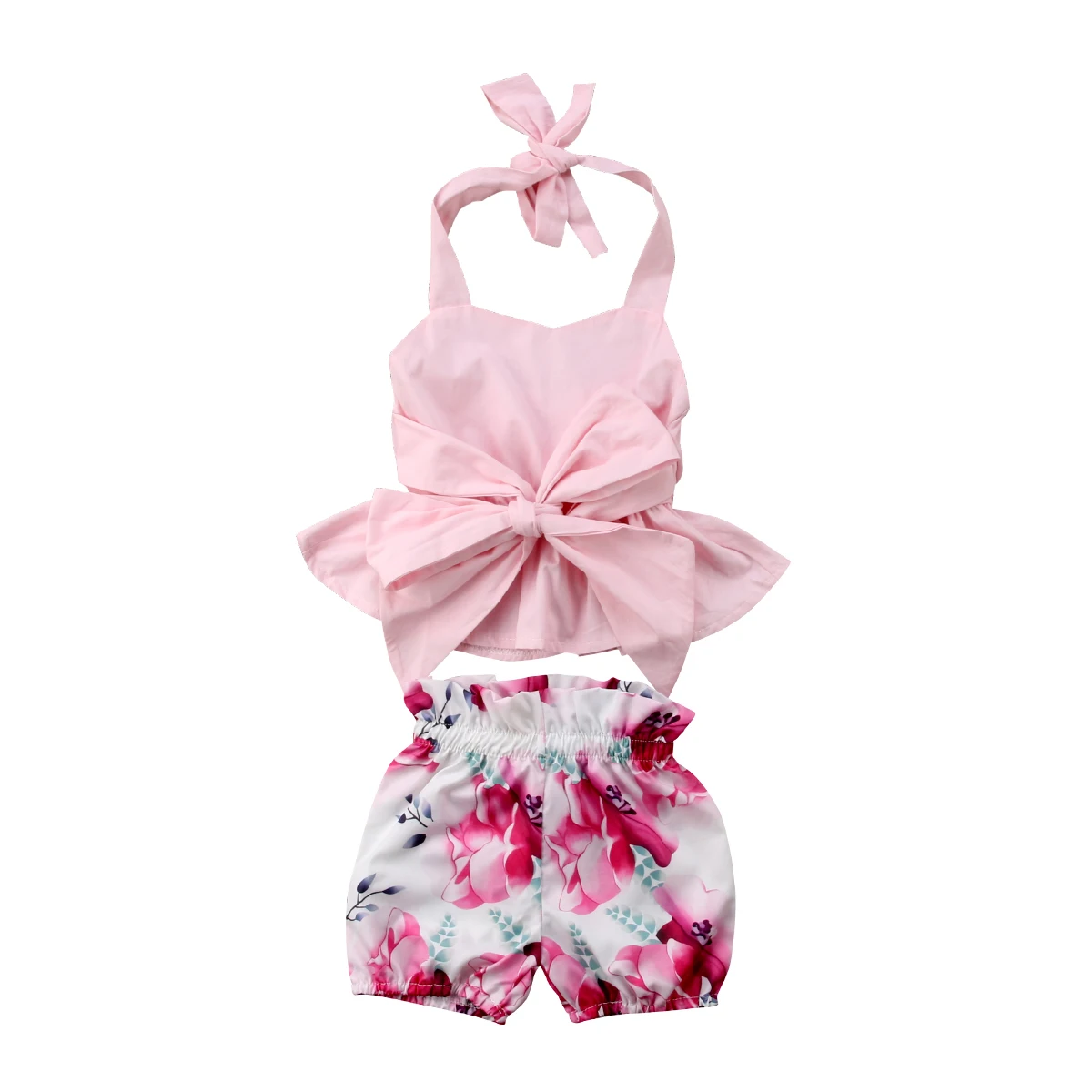 

Newborn Toddler Infant Baby Girl Clothes Bowknot Tops+Foral Shorts Outfits Sets
