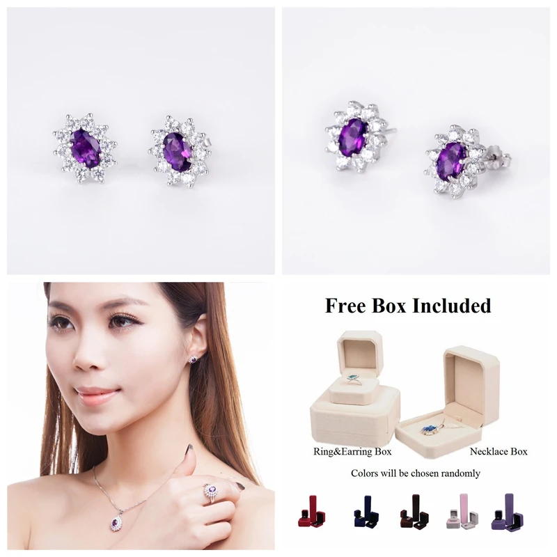 Almei 1ct Amethyst Bridal Stud Earrings for Women 925 Sterling Silver Princess Diana William Fine Jewelry with Box 10% CR002 | Украшения и