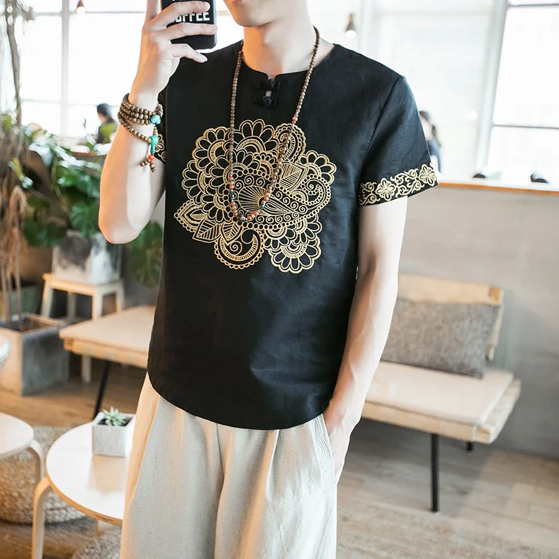 Ethic Chinese Unique Short Sleeve Embroidery Men T-Shirts | Мужская одежда