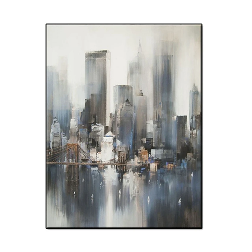 

Gray Color Painting 100% Hand Painted Abstract City Scenery Wall Canvas Art Modern Home Decoration Panel Oil Painting Unframed