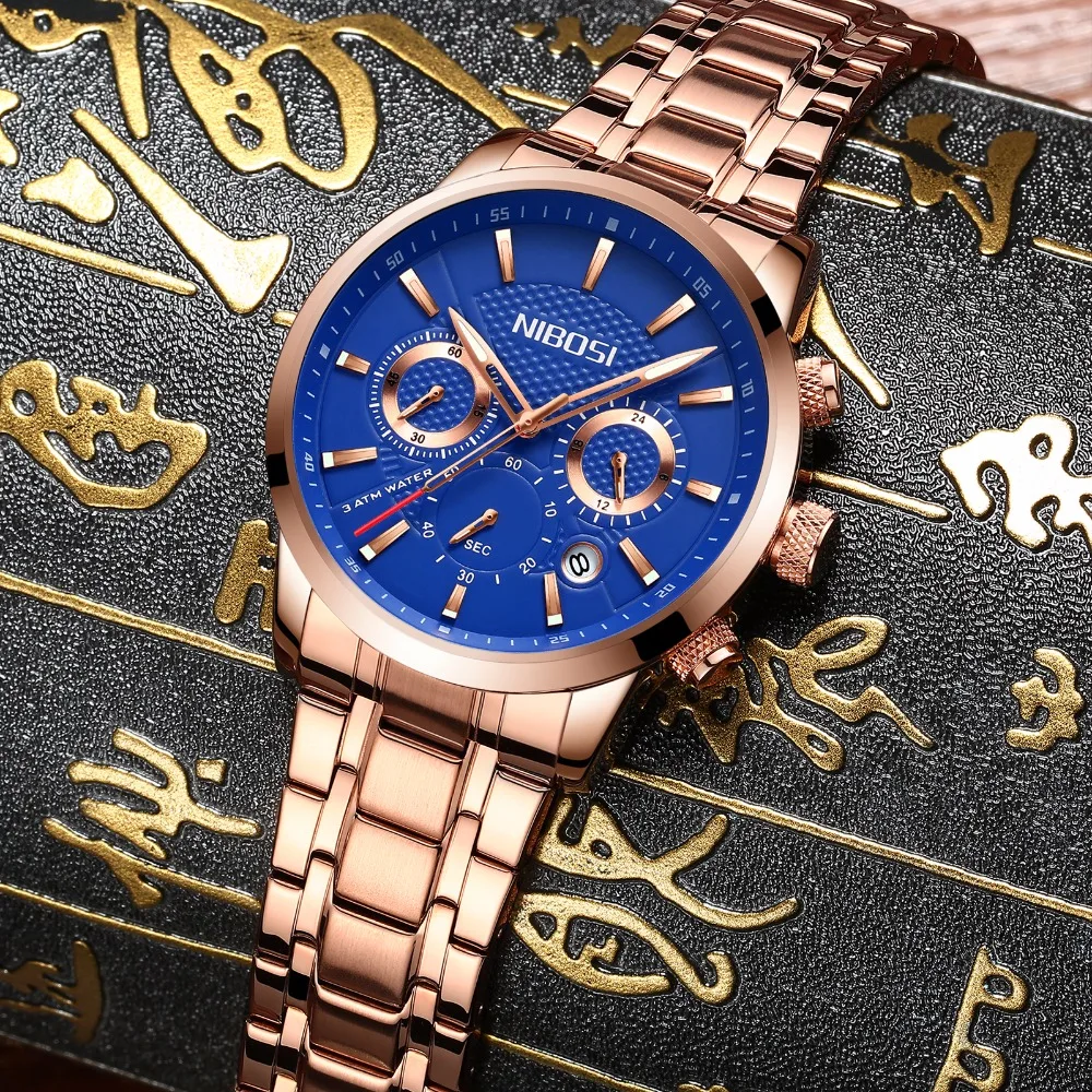 

2017 Men's Watches Top Brand Luxury NIBOSI Quartz Watch Men's Sports Chronograph Gold Steel Belt Men's Watch relogio masculino