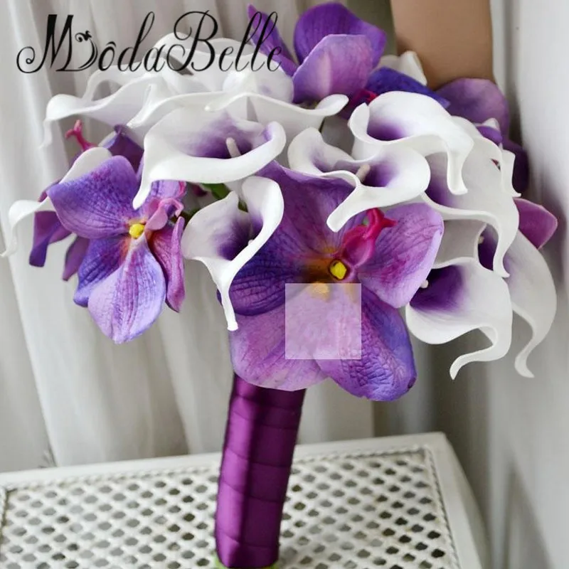 Modabelle 2017 элегантный фиолетовый каллы свадебные букеты искусственные свадебный