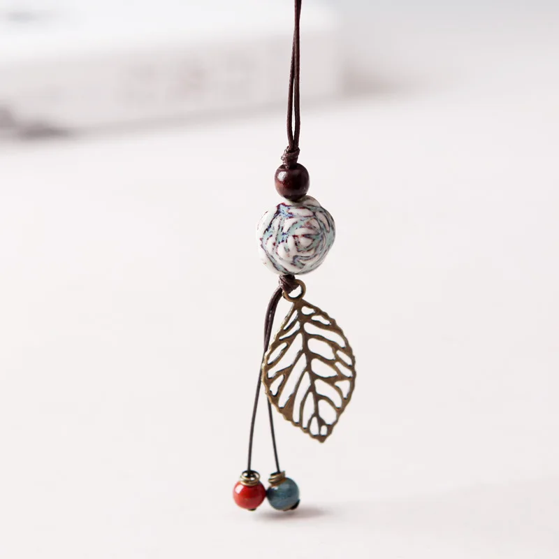 Handmade Ethnic Jewelry Women's Long Hand Made Ceramic Beads Deer Head Flower Pendant Sweater Chain Necklace WW-169 | Украшения и