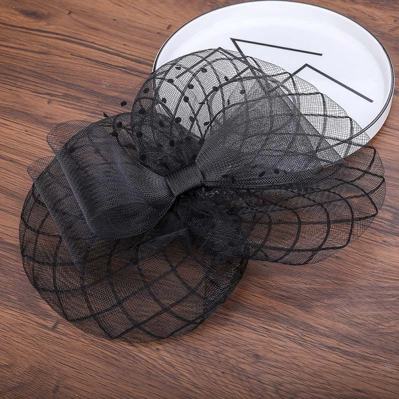 Haimeikang Свадебный Праздничный чародей Коктейльная шляпа полый бант головной убор для волос Ретро Модные женские вечерние заколки, аксессуары - Цвет: Черный