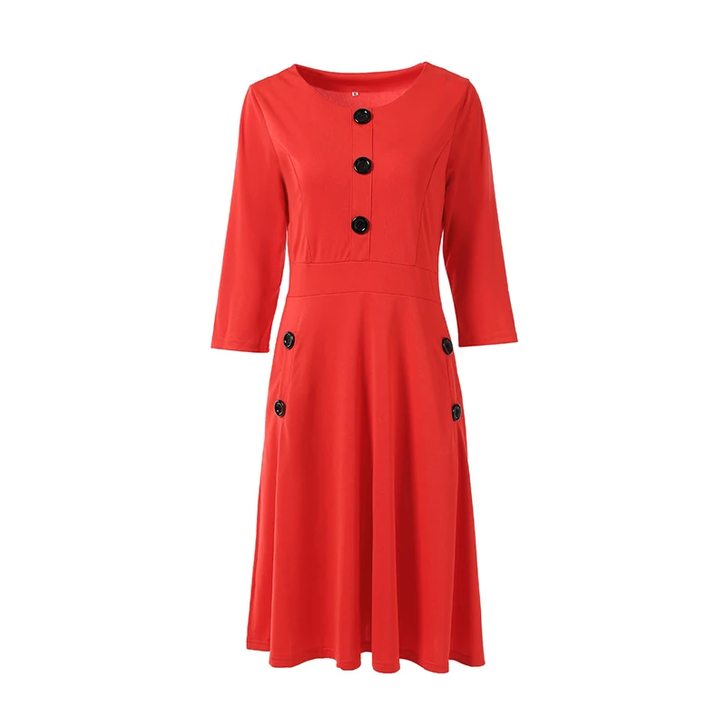 Новинка 2019 женское платье модное рукав 3/4 а-силуэт размера плюс круглый вырез