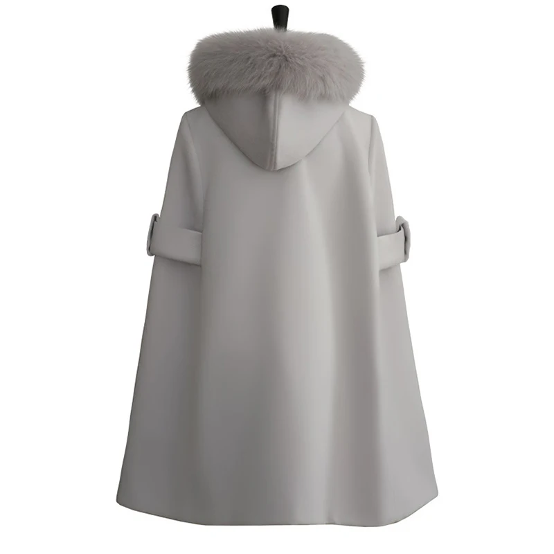 High Quality New Retro 2018 Autumn winter Coats For Women British Style Cloak Femme Hooded Real fur collar Wool Coat LF557 | Женская