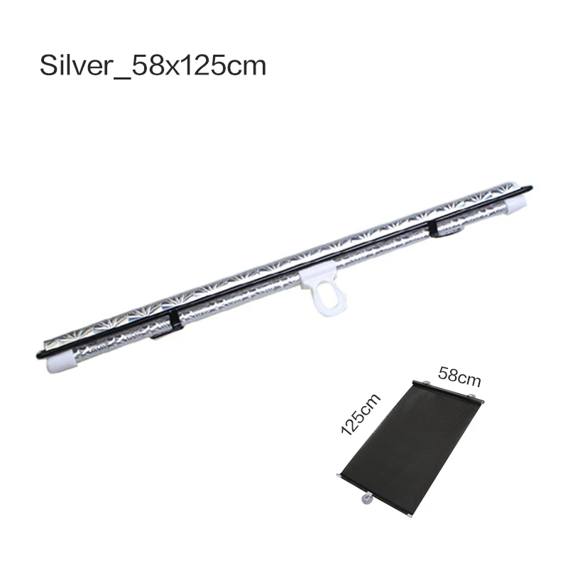 Silver 58x125cm Солнцезащитный козырек для лобового стекла автомобиля, автомобильные шторки на переднее и заднее боковое окно, солнцезащитные шторки с защитой от ультрафиолета, универсальный черный чехол на присоске, занавеска - Цвет: Silver 58x125cm