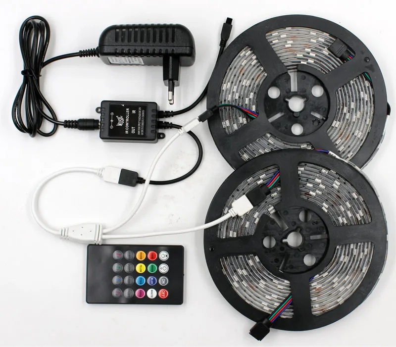 RGB музыкальная синхронизация Светодиодная лента светильник SMD 5050 5 м 10 м 60 Светодиодный/м водонепроницаемая гибкая лента Диодная лента контроллер DC 12 В адаптер Комплект лампы