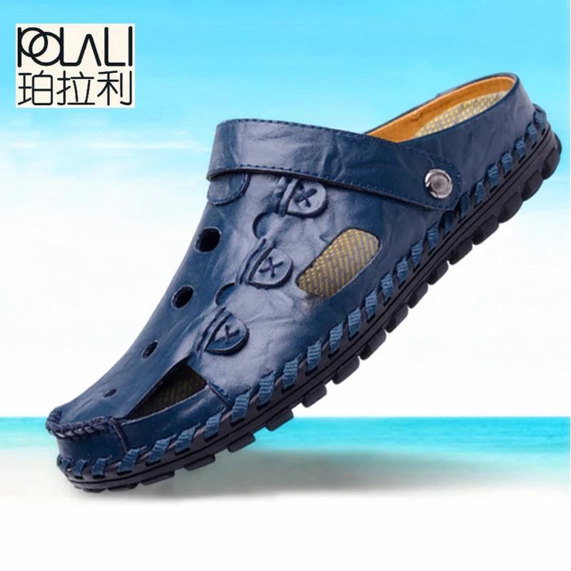 POLALI/мужские сандалии модная летняя обувь из натуральной кожи мужские шлепанцы