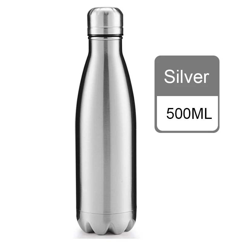 Silver TEENRA 500 мл Термос из нержавеющей стали бутылка для воды Изолированная уличная бутылка для воды кружка теермо чашка пуля питьевой - Цвет: Silver