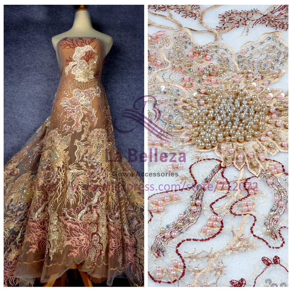 La Belleza, хит, смешанные цвета, тяжелое, расшитое бисером, черное/белое Сетчатое свадебное платье/модное шоу/вечернее платье, кружевная ткань, 1 ярд