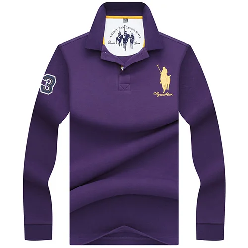 purple Верхняя одежда Qualite Solide couleur 3D Broderie Polo Chemise повседневные рубашки поло hommes de Polo A manches Longues 2019New поступление поло - Цвет: purple