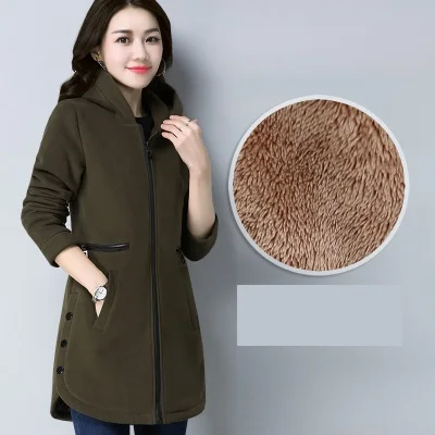 ArmyGreen Зимняя куртка пальто с плюшевой подкладкой с капюшоном толстовки для мам среднего возраста; Костюмы Повседневное большой Размеры Для женщин верхняя одежда AA19 - Цвет: ArmyGreen