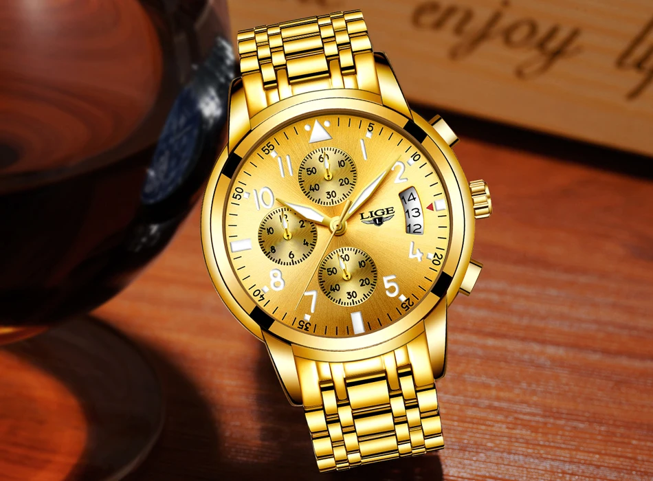 Mens Watches Top Brand Fashion Chronograph LIGE Black Quartz Watch Stainless Steel Automatic Date Watch Relogio Masculino