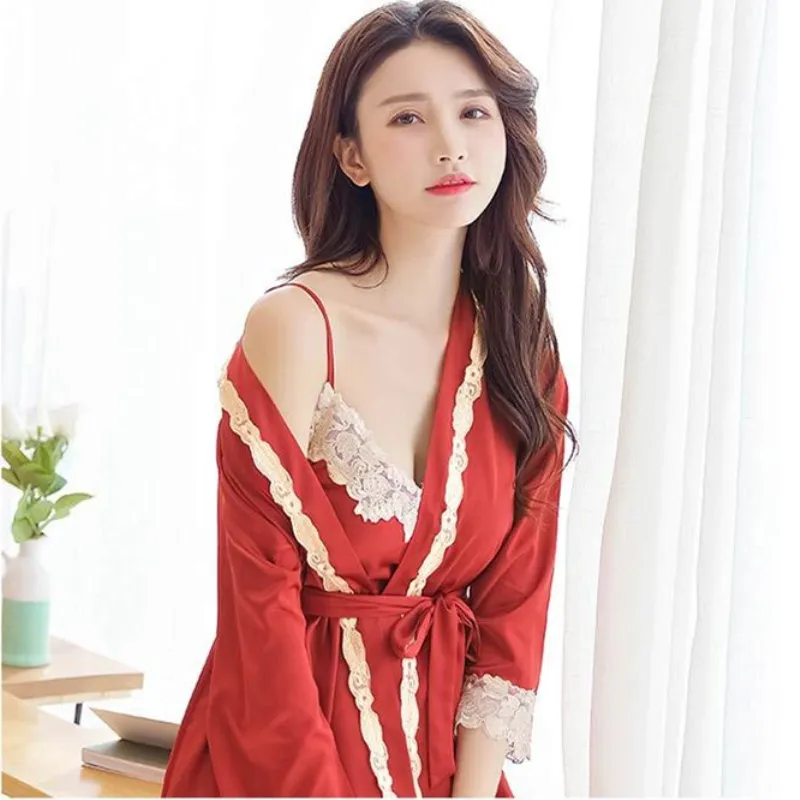 Женский пижамный комплект из 3 предметов домашняя Шелковая пижама женский