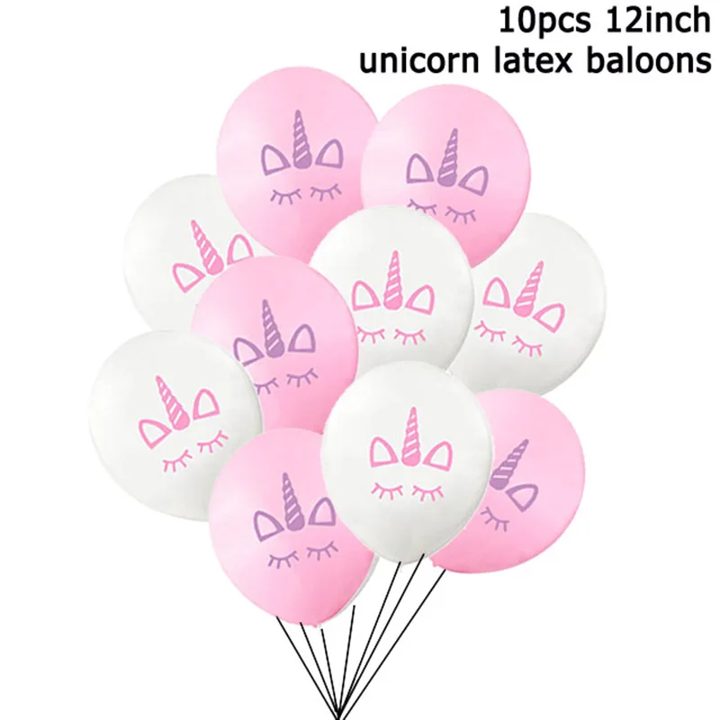 10pcs balloons Вечерние одноразовые столовые приборы с единорогом для украшения вечеринки на день рождения Детские вечерние принадлежности с единорогом - Цвет: 10pcs balloons