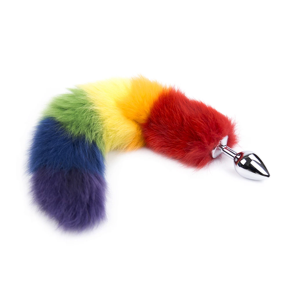 Радужный цвет анальный лисий хвост Анальная пробка секс-игрушка/пробка для
