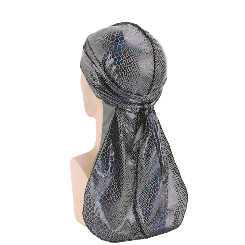 С новым узором под крокодиловую кожу; Durag шелковистые бандана купол Шапка; тюрбан - Цвет: Черный