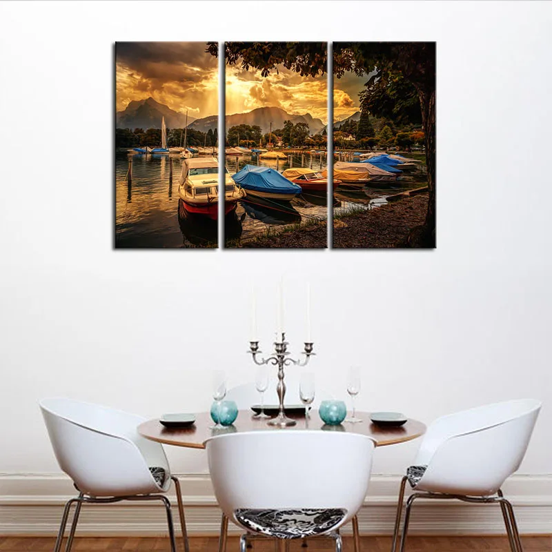 3 Pieces Hot Sell Posters Modern wall Painting Sunset ships Home wedding Decorative Modular Picture Print on Canvas Framework | Дом и сад