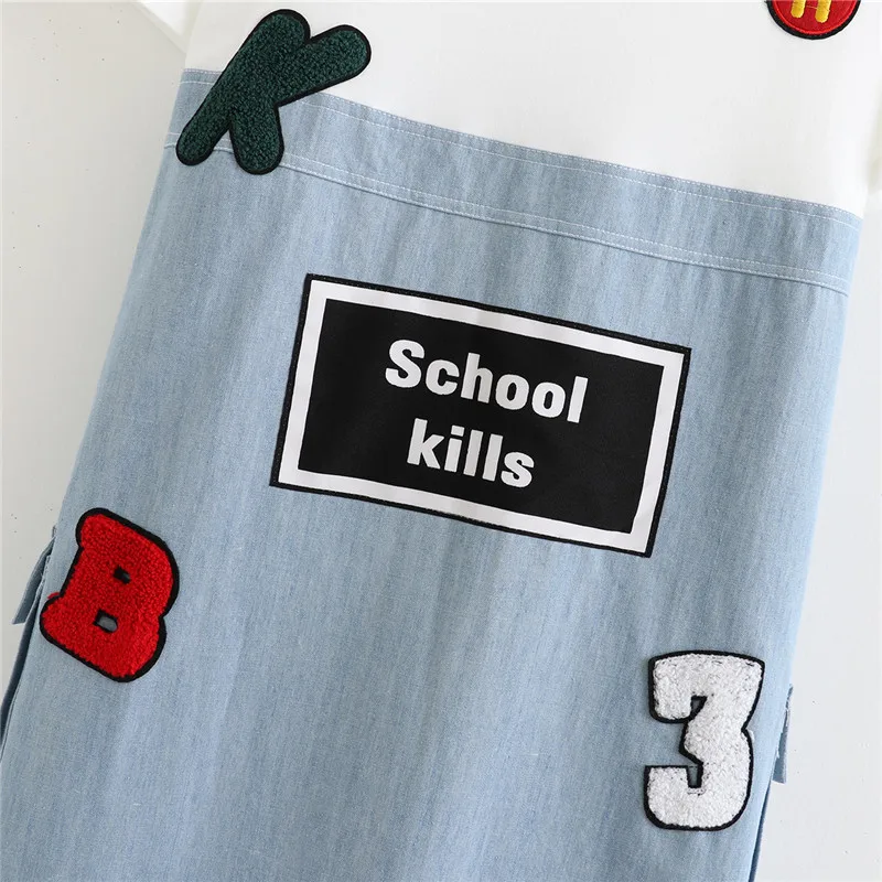 Женское джинсовое платье с вышивкой G344 повседневное свободное коротким рукавом