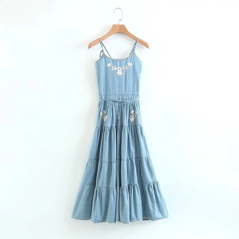 2018 летние новые женские сексуальные джинсовые платья с цветочной вышивкой