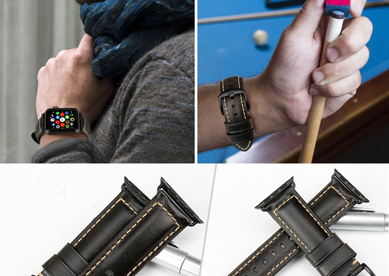 Масляный воск кожаный браслет для часов Apple Watch 42 мм 38 мм iWatch аксессуары для часов Apple ремешок для часов сохраняющий тепло ремешок для часов