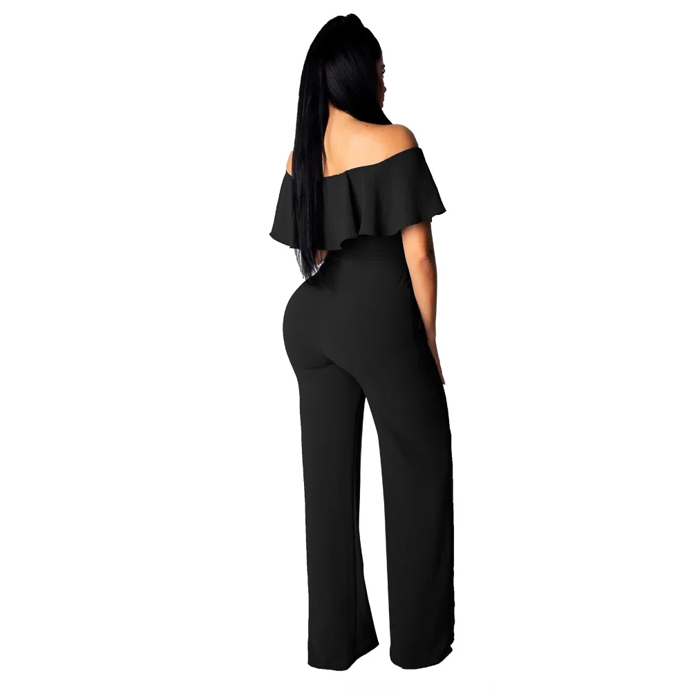

Women's Fashion Solid Color Ruffled Tube Top Wide Leg Jumpsuit