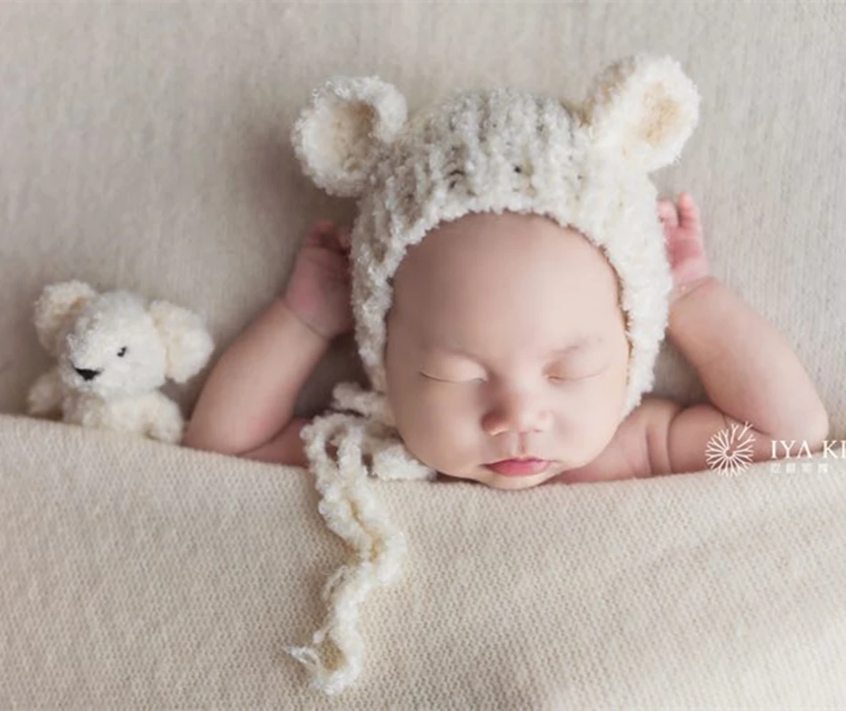 Teddy bear and hat set small handknit newborn new baby softie stuffie toy photo prop bonnet gender neutral - choose a color | Детская