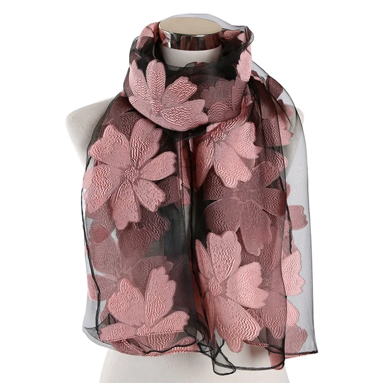 Skin Pink FOXMOTHER Женские платки с цветочной вышивкой, кружевные шарфы с цветочной отделкой и шаль, мусульманский хиджаб Sjaal Ladies - Цвет: Skin Pink