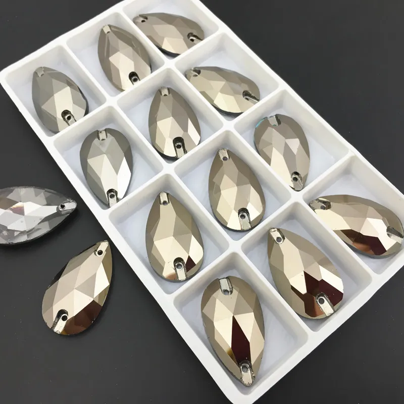 Jet Hematite цветная слеза Sew On Стразы Droplet Швейные стеклянные кристаллы 7x12 мм 10 5x18 13x22