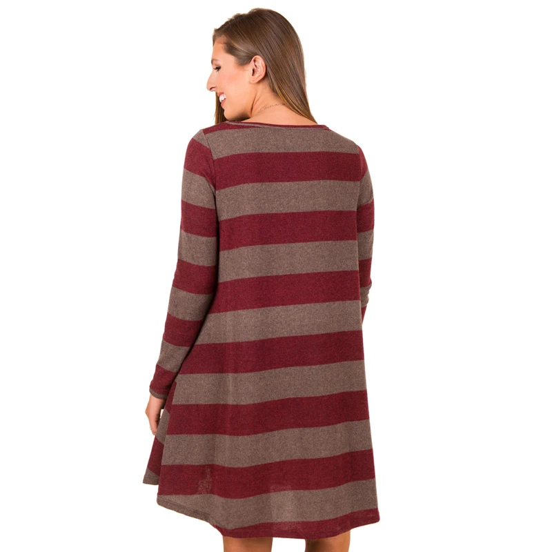 Зимние полосатые платья с длинным рукавом осенняя трикотажная одежда для