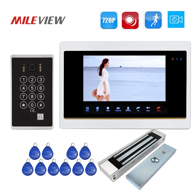 Free Shipping 1.0MP 720P AHD 7" Video Door Phone Intercom Record Screen Keypad RFID Unlock Camera Electric Magnetic Lock |