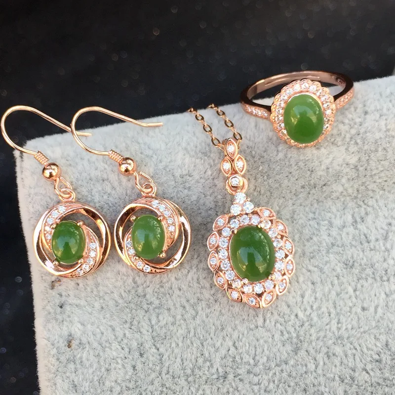 MeiBaPJ Classic Natural Nephrite Jade Gemstone Jewelry Set 925 Sterling Silver 3 Siut Fine for Women | Украшения и аксессуары