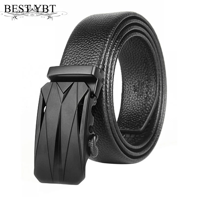 

Ремень YBT мужской кожаный, люксовый деловой пояс с автоматической пряжкой из сплава, с узором Личи, повседневный