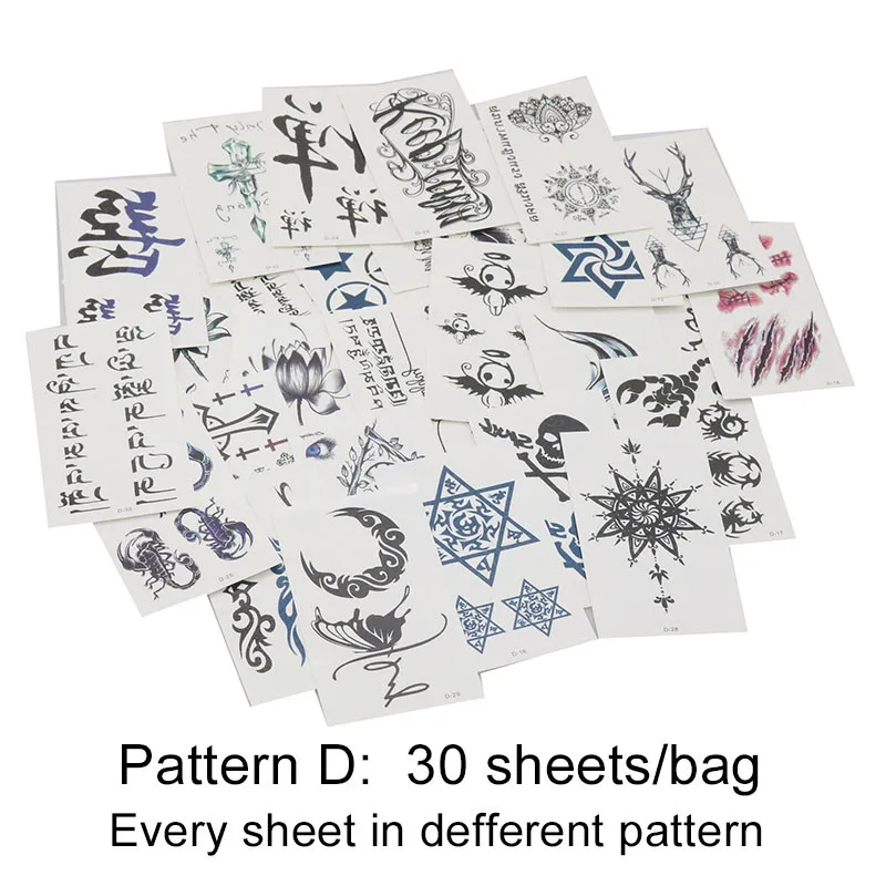 Pattern D 30 листов/наклейка на мешок Водонепроницаемая тату сексуальная детская наклейка губы лист черный мультфильм временная татуировка милые тату-наклейка в виде Звезды Любовь - Цвет: Pattern D