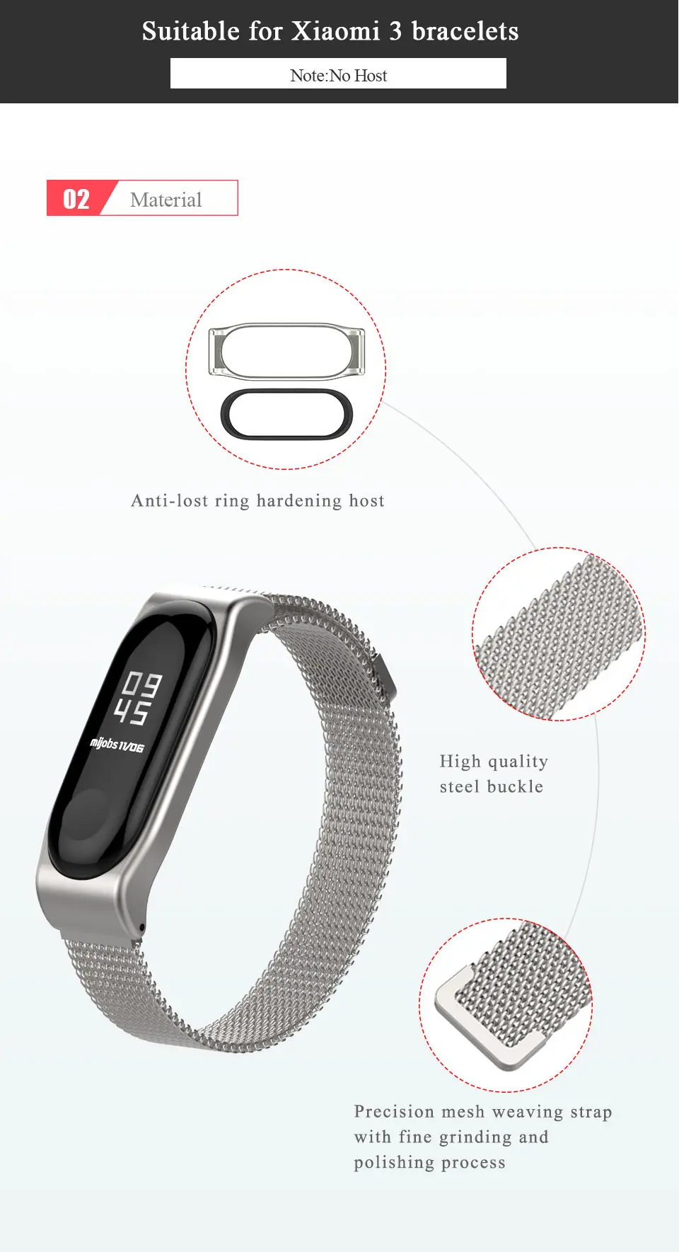 Mi Джобс mi Band 3 ремешок браслет для Xiaomi mi Band 3 металлический ремешок на руку безвинтовое нержавеющая сталь браслеты mi Band 3