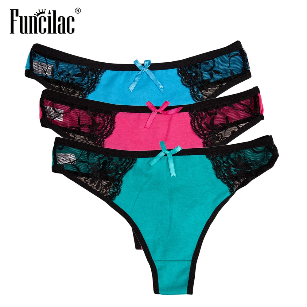FUNCILAC нижнее белье для женщин сексуальные прозрачные кружевные лоскутные стринги
