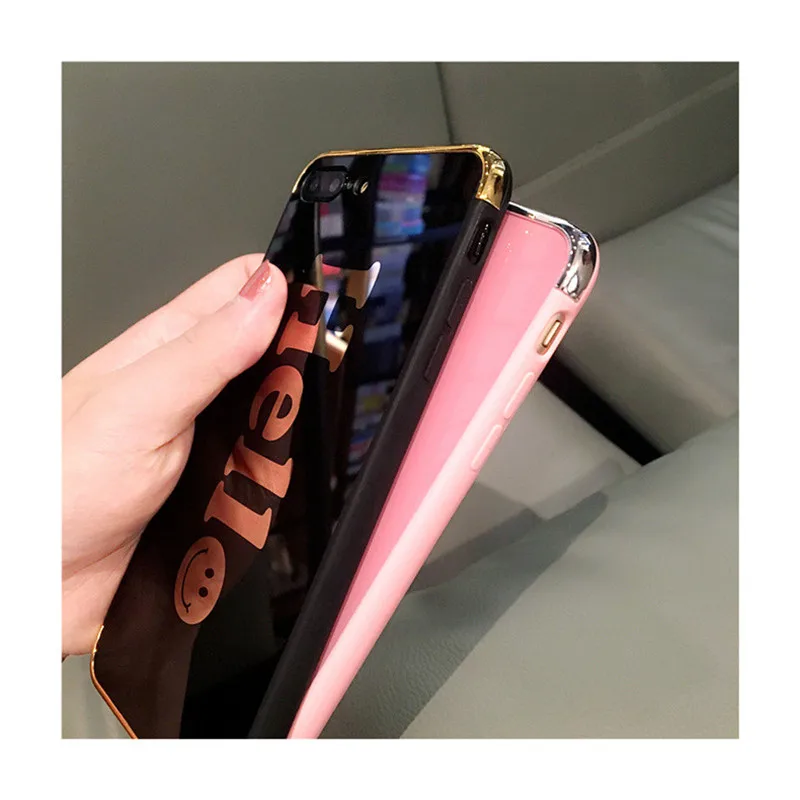 Роскошные зеркальные чехлы со смайликом для телефонов iPhone 7 8 6 6s Plus X Cute Hello Case IPhone Xs