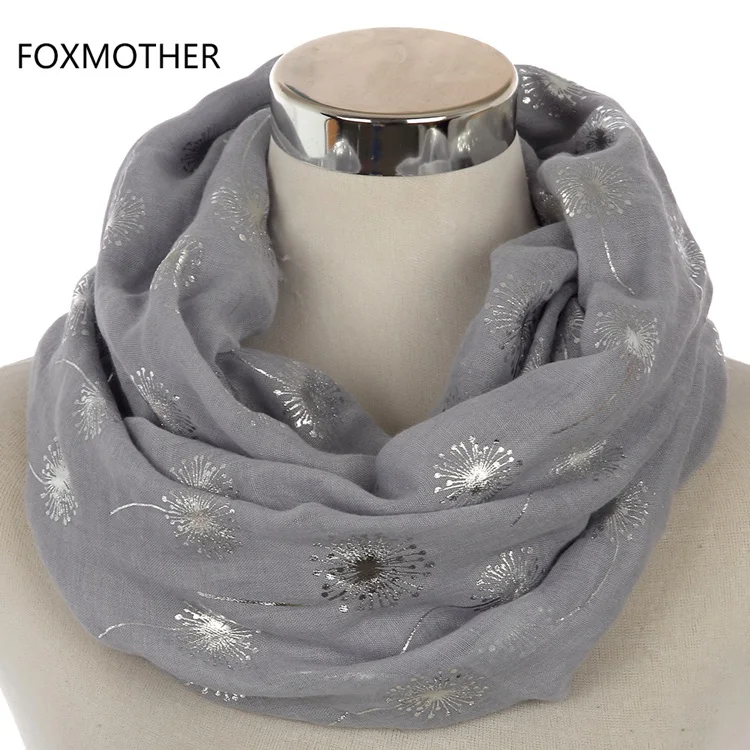 FOXMOTHER новая мода белая серая блестящая бронзовая Фольга Серебряный Одуванчик шарф кольцо платок женские хиджаб шарфы Прямая поставка