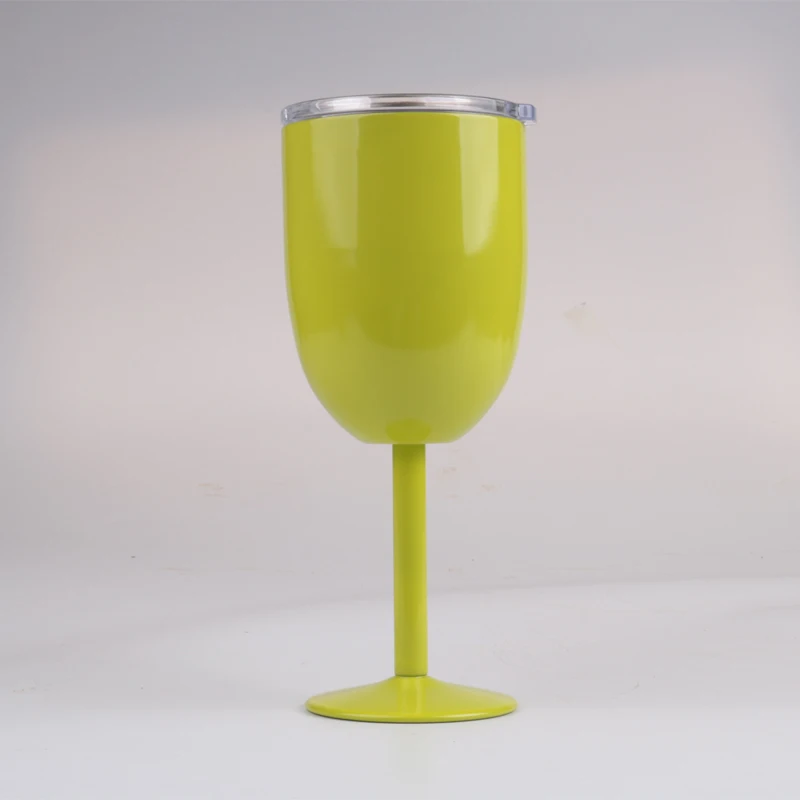 Yellow 10 шт./лот 9 цветов 10 унций бокалы для вина из нержавеющей стали с двойными стенками Изолированные Металлические бокалы для красного вина с крышками - Цвет: Yellow