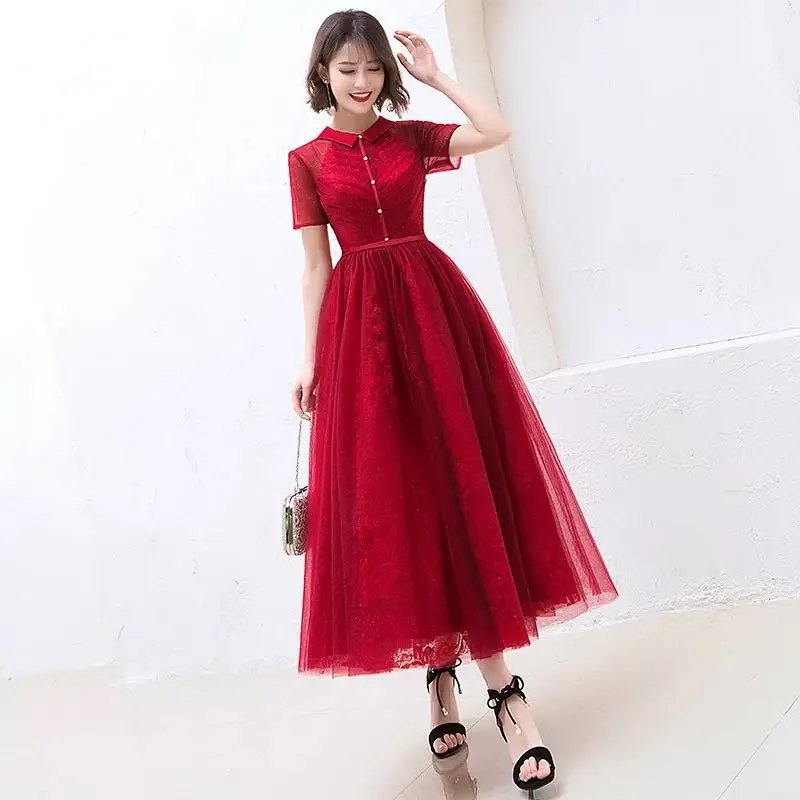 Wine red Robe de soiree Новое поступление элегантное тонкое ТРАПЕЦИЕВИДНОЕ кружевное вечернее платье vestido de festa банкетное платье с круглым вырезом платья для выпускного вечера платья для вечеринок - Цвет: Wine red